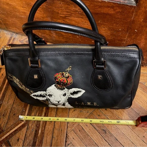 L.A.M.B. Gwen Stefani Lamb Graphic Satchel Handbag Black Y2K - Picture 14 of 17